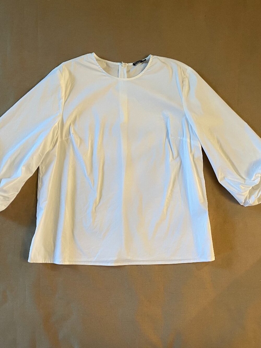 J.McLaughlin Poplin Top Sz XL White 3/4 Sleeve Preppy Quiet Luxury Coastal Chic